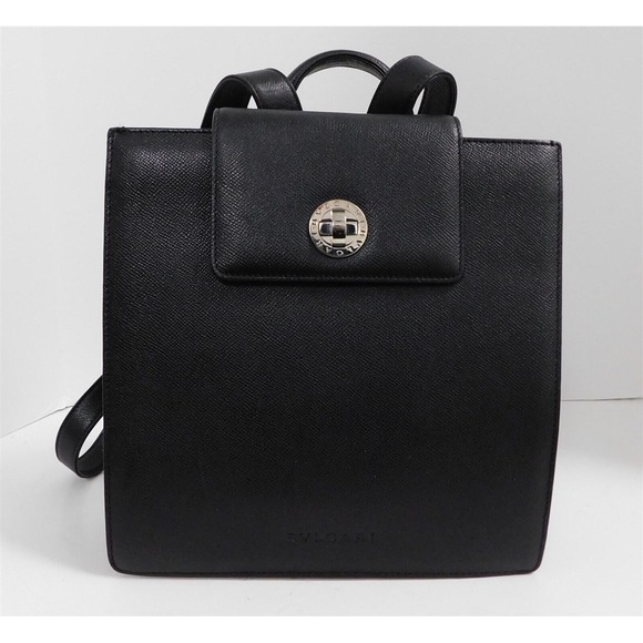 Bvlgari Black Textured Leather Backpack Bag Italy‎